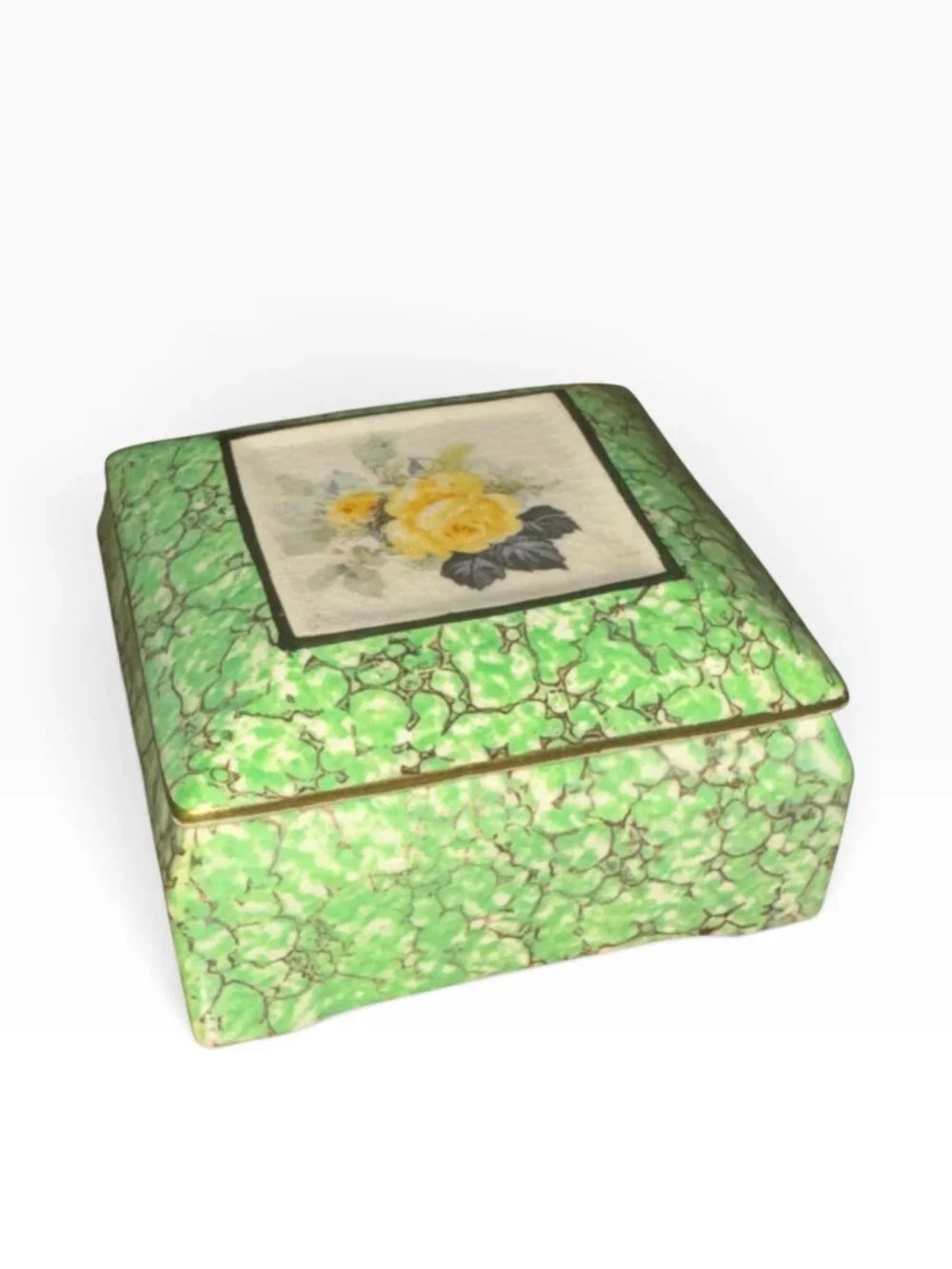 Vintage Belgium M.W. Ceramic Trinket Box With Floral Design